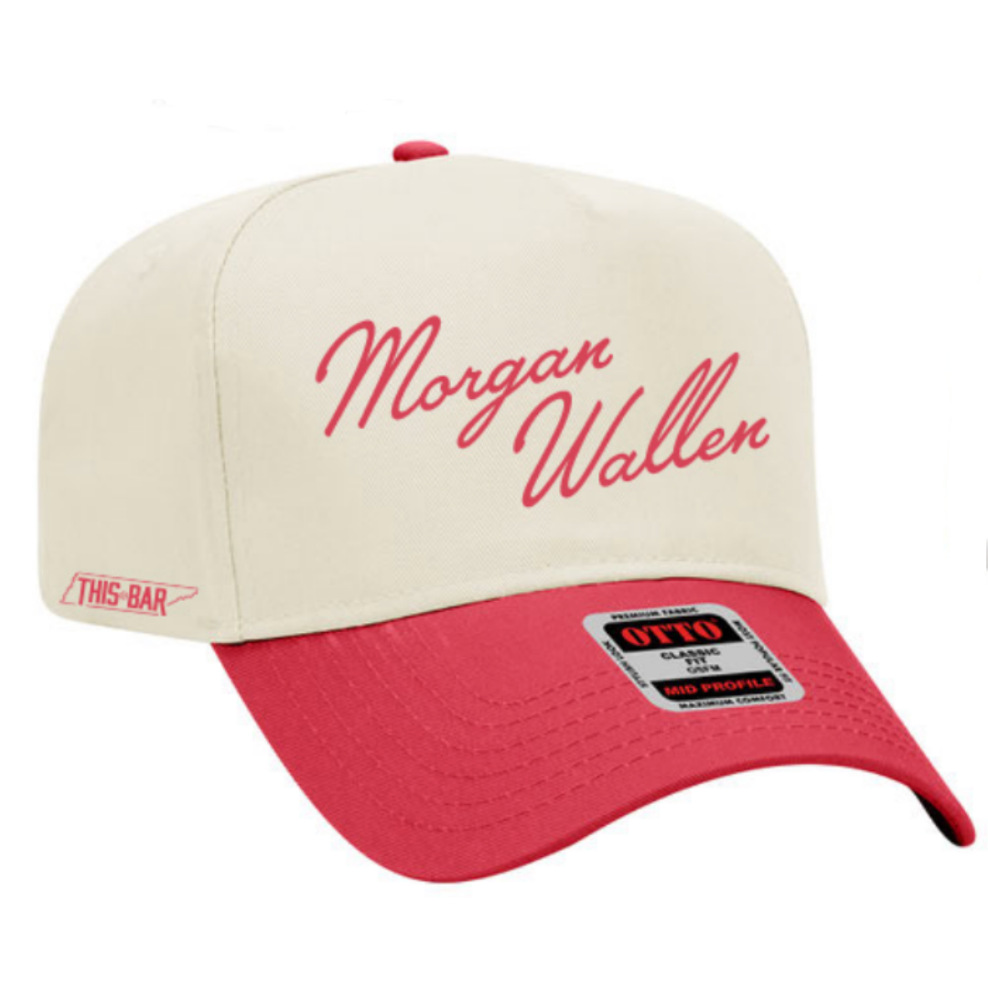 Morgan Wallen Nat/Red Cursive Hat – Morgan Wallen's This Bar