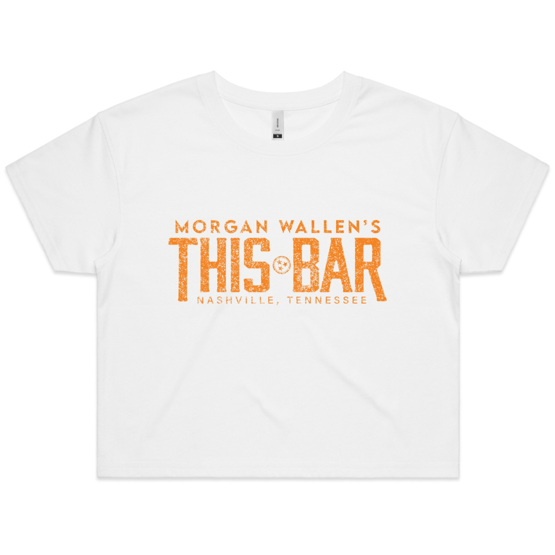Morgan Wallen White Crop Tee with Orange Distressed Logo