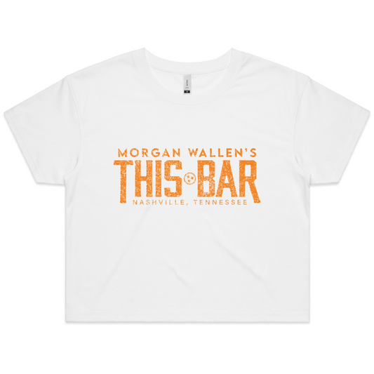 Morgan Wallen White Crop Tee with Orange Distressed Logo